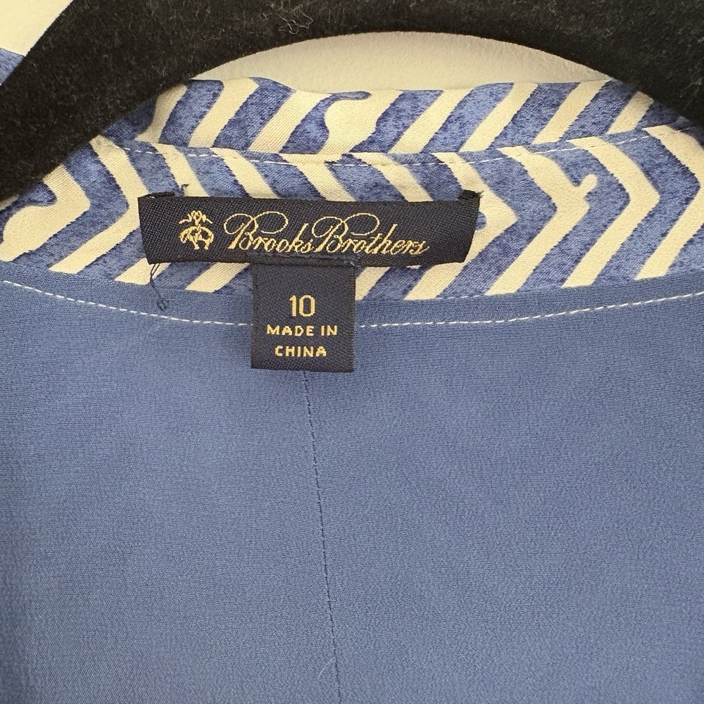 BROOKS BROTHERS Blue White 100%Silk Charmeuse Shirtdress Women's Sz10 PreppyCity - Picture 3 of 9